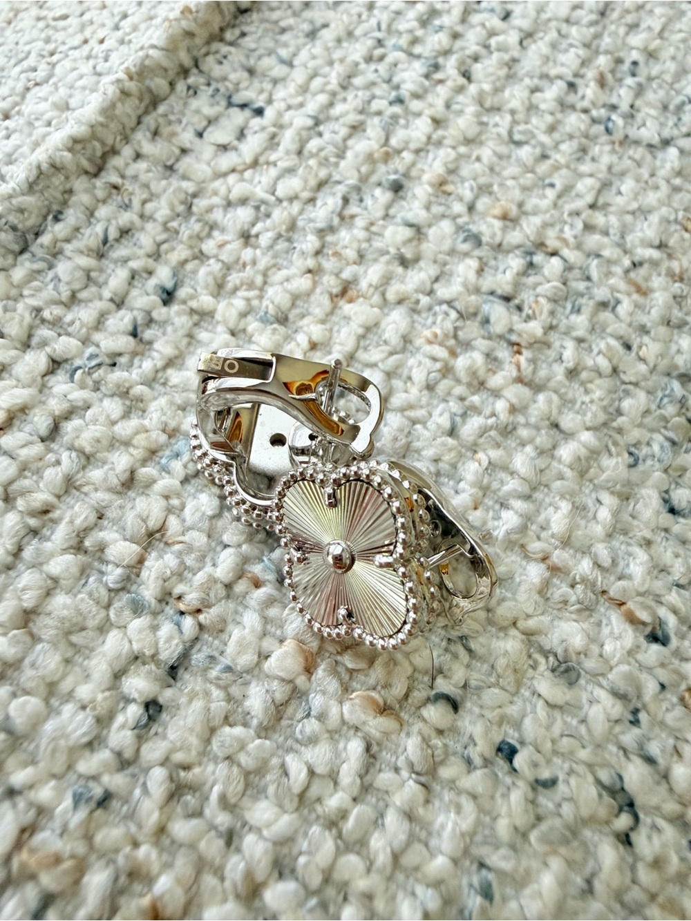 Silver Floral Clip-On Earrings Luxury Look - Picture 4 of 7